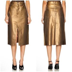 Veronica Beard Victoria metallic denim stretch midi skirt